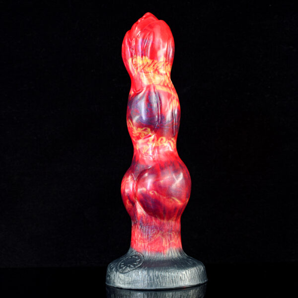 A knotted dildo showcasing its big knot and round features.